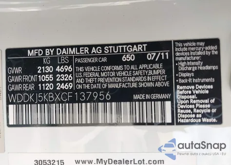 2012 Mercedes-Benz E 350 z USA, uszkodzony, nr VIN WDDKJ5KBXCF137956